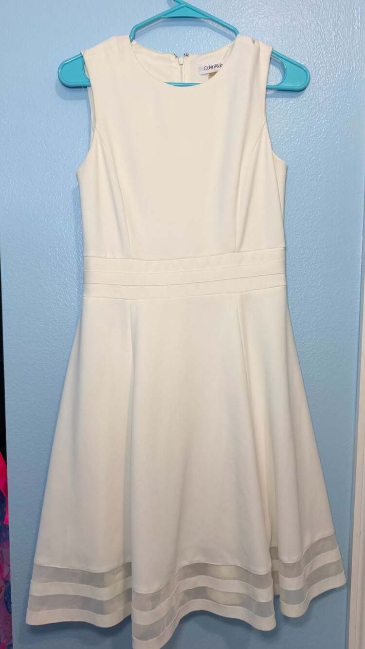 Calvin Klein Sleeveless Illusion-Hem Fit and Flare Dress in White